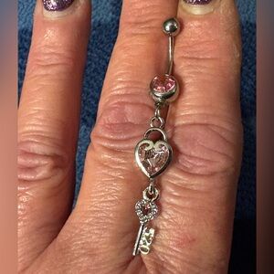 Belly Ring- Stainless Steel Belly Ring With Sparkling of a Pink Cubic Zirconia